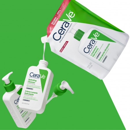 Modo de empleo de la recarga ecológica CeraVe para rellenar el limpiador facial