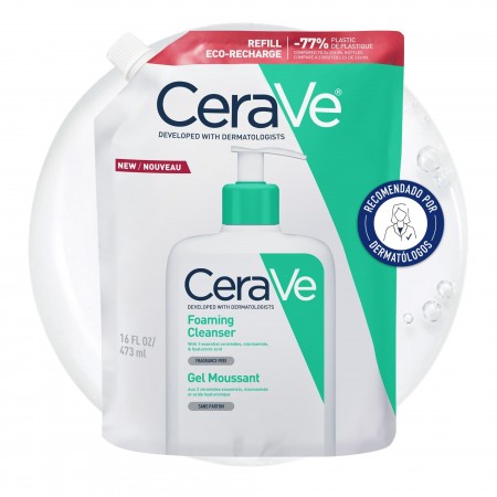 Eco-recarga CeraVe gel limpiador espumoso de 473 ml recomendada por dermatólogos