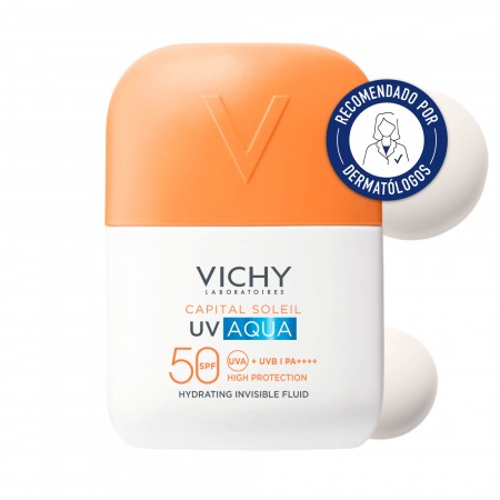 Vichy Capital Soleil UV Aqua Fluido Hidratante Facial SPF 50 recomendado por dermatólogos