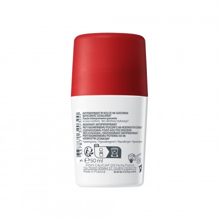 Detalle de la etiqueta trasera con la composición del desodorante roll-on Vichy 96h