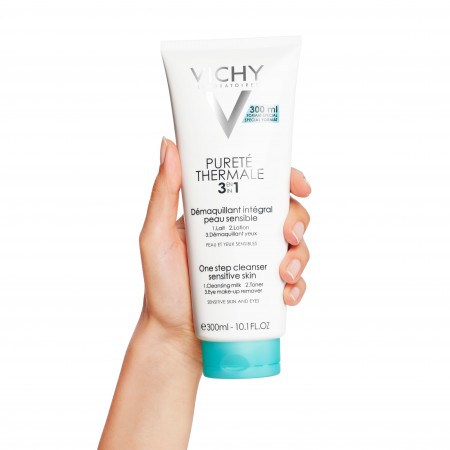 Tubo de desmaquillante facial Vichy Pureté Thermale 3 en 1 para pieles sensibles