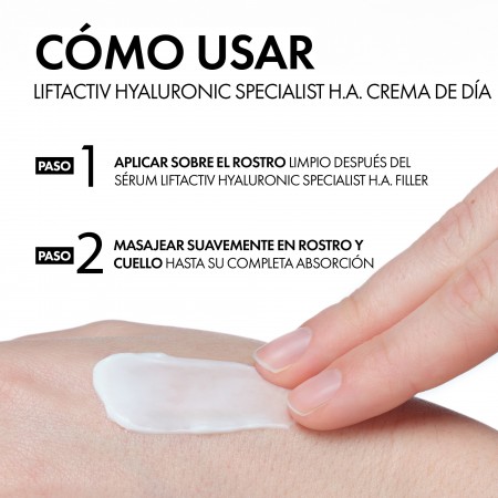 Modo de empleo de Vichy Liftactiv Supreme aplicando suavemente sobre rostro y cuello limpio