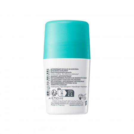 Detalle de la composición, lote e instrucciones del desodorante roll-on Vichy 48h