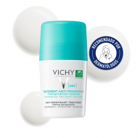 Desodorante Vichy antitranspirante 48h recomendado por dermatólogos para el control del sudor