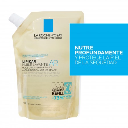Aceite lavante relipidizante Lipikar AP+ formulado para nutrir profundamente y prevenir la sequedad