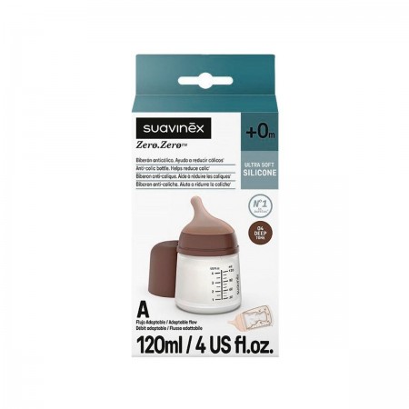 SUAVINEX ZERO ZERO BIBERON ANTICOLICO TETINA DE SILICONA FLUJO ADAPTABLE 120 ML COLOR DEEP