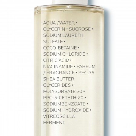 Detalle de la fórmula de Lipikar Aceite Lavante AP+ enriquecida con niacinamida y manteca de karité