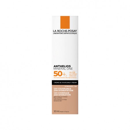 Caja de presentación oficial de La Roche-Posay Anthelios Mineral One SPF50+ Crema 03 Bronze 30 ml