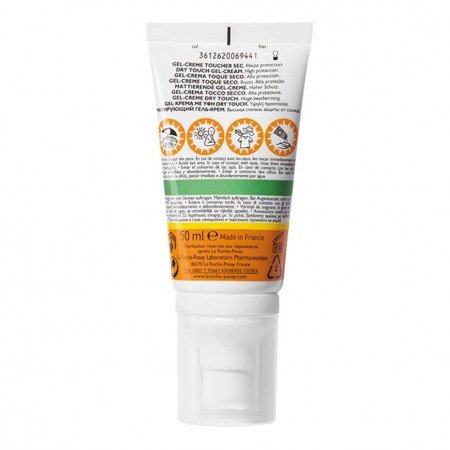 Vista posterior del tubo de 50 ml de La Roche-Posay Anthelios UVMune 400 Oil Control Gel-Crema