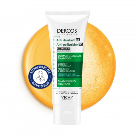 Vichy Dercos Champú Anticaspa DS Cabello Normal a Graso Formato Viaje 95 ml recomendado por dermatólogos