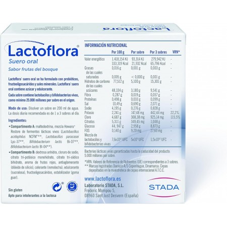 LACTOFLORA SUERO ORAL 6 SOBRES DUOCAM SABOR FRUTAS DEL BOSQUE