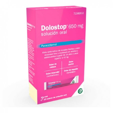 DOLOSTOP PARACETAMOL 650 MG SOLUCION ORAL 10 SOBRES 10 ML