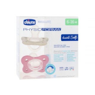 CHICCO PHYSIOFORMA CHUPETE DE SILICONA DUAL SOFT 6 - 16 MESES 2 UNIDADES COLOR ROSA