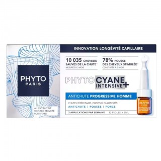 PHYTO PHYTOCYANE INTENSIVE+ TRATAMIENTO ANTICAIDA PROGRESIVA HOMBRE 12 AMPOLLAS X 5 ML